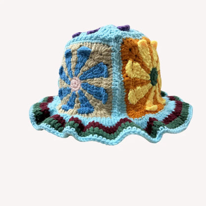 Handmade Flower Knit Winter Bucket Hat