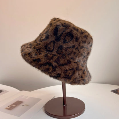 Leopard Print Faux Fur Bucket Hat
