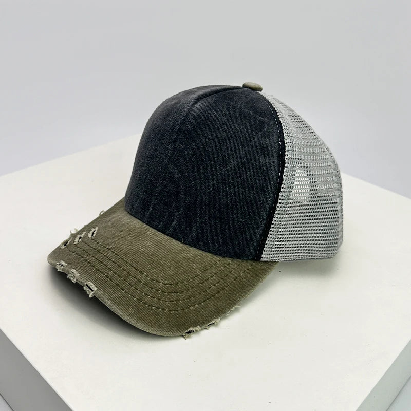 Color Block Distressed Mesh Baseball Cap
