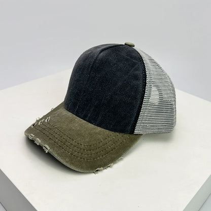 Color Block Distressed Mesh Baseball Cap