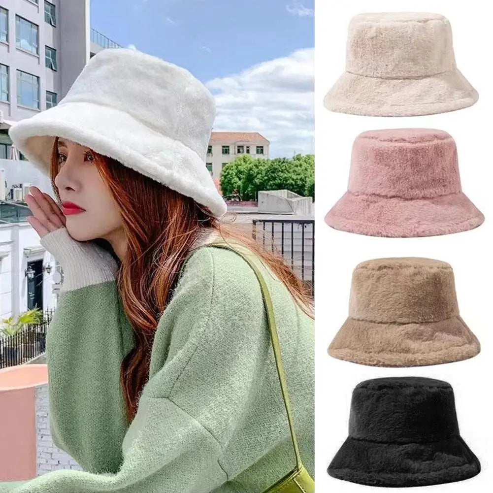 Plush Winter Wide Brim Bucket Hat