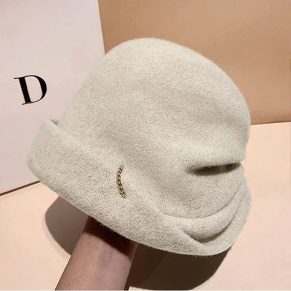 Women's Wool Slouchy Chain Decor Hat