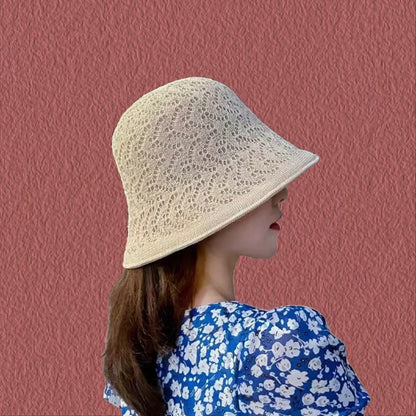 Summer Women Breathable Wide Brim Straw Bucket Hat