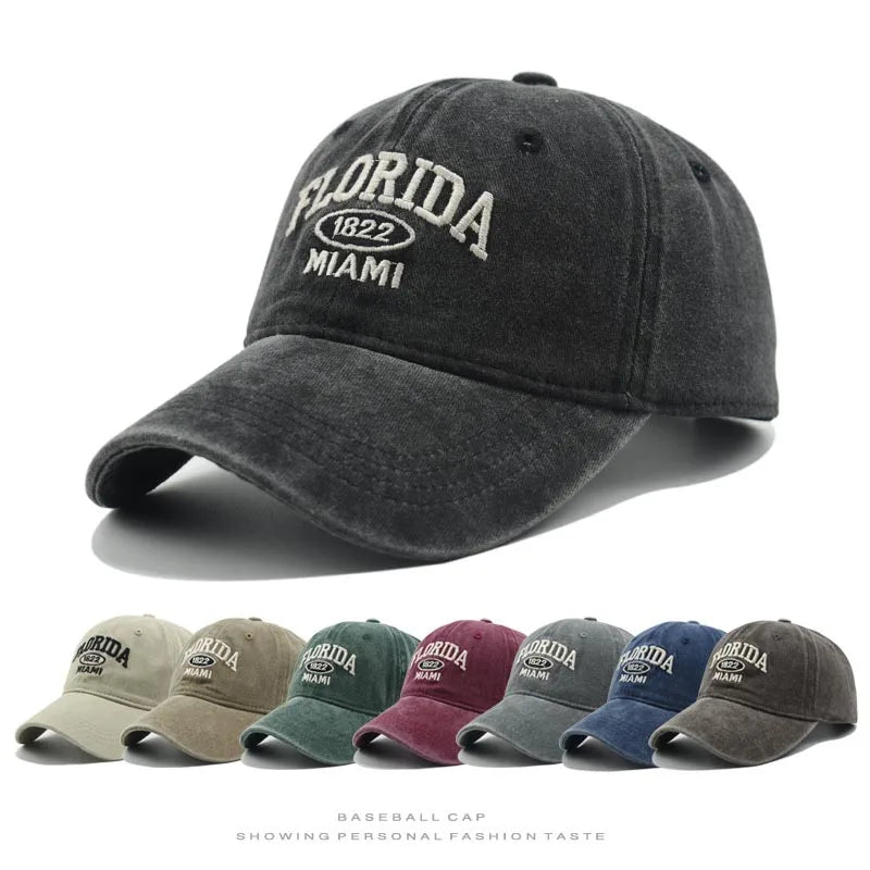 Vintage Washed Florida Embroidery Baseball Cap
