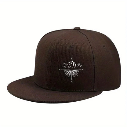 Compass Mountain Graphic Flat Brim Snapback Cap