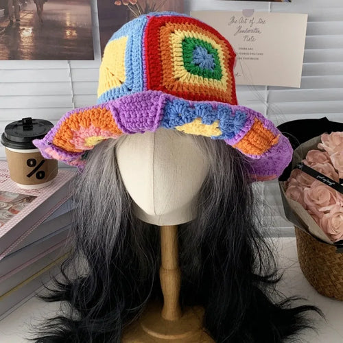 Korean Contrasting Flower Handmade Crochet Bucket Hat