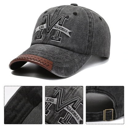 Men 3D Letter Embroidery Washed Cotton Denim Hats