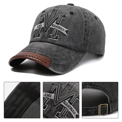 Men 3D Letter Embroidery Washed Cotton Denim Hats