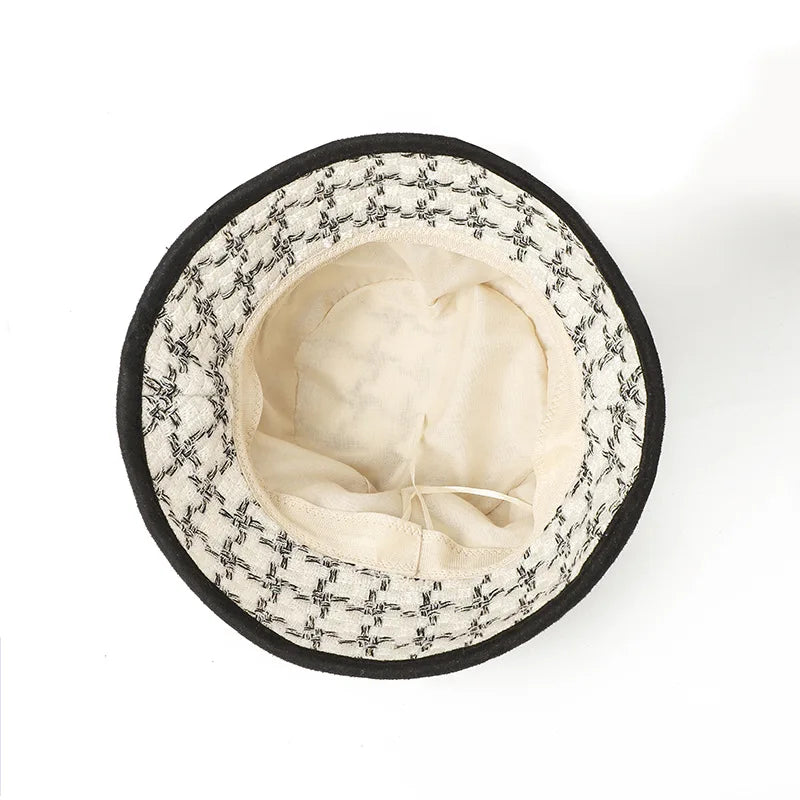 Plaid Fashion Flat Top Winter Bucket Hat