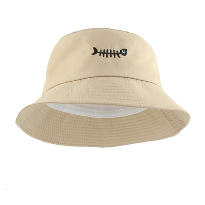 Fish Bone Embroidered Street Hip Hop Bucket Hat