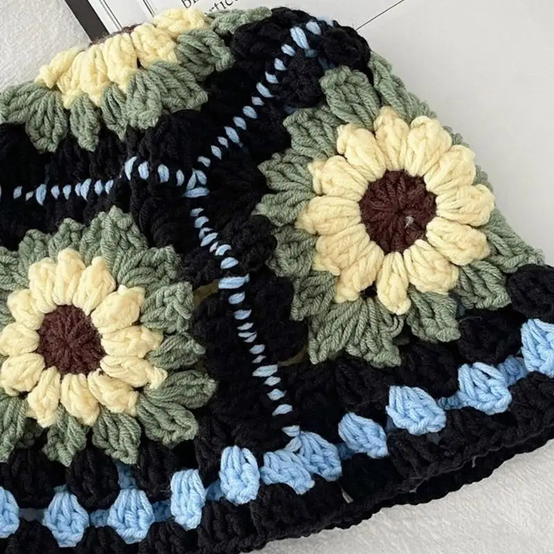 Summer Sunproof Crochet Flower Fisherman Bucket Hat