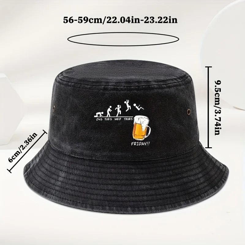 Fun Beer Cup Printed Washed Outdoor Travel Bucket Hat