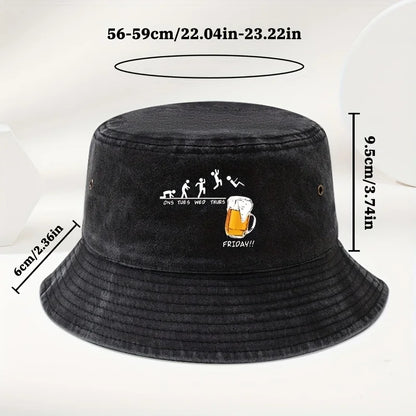 Fun Beer Cup Printed Washed Outdoor Travel Bucket Hat