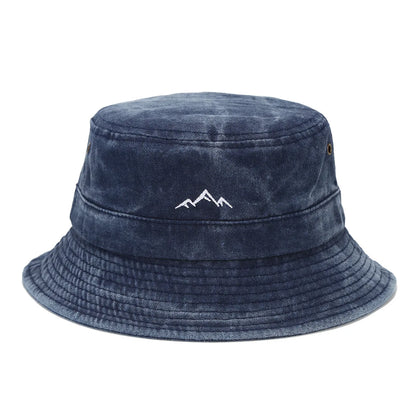 Vintage Mountain Embroidery Outdoor Hiking Bucket Hat