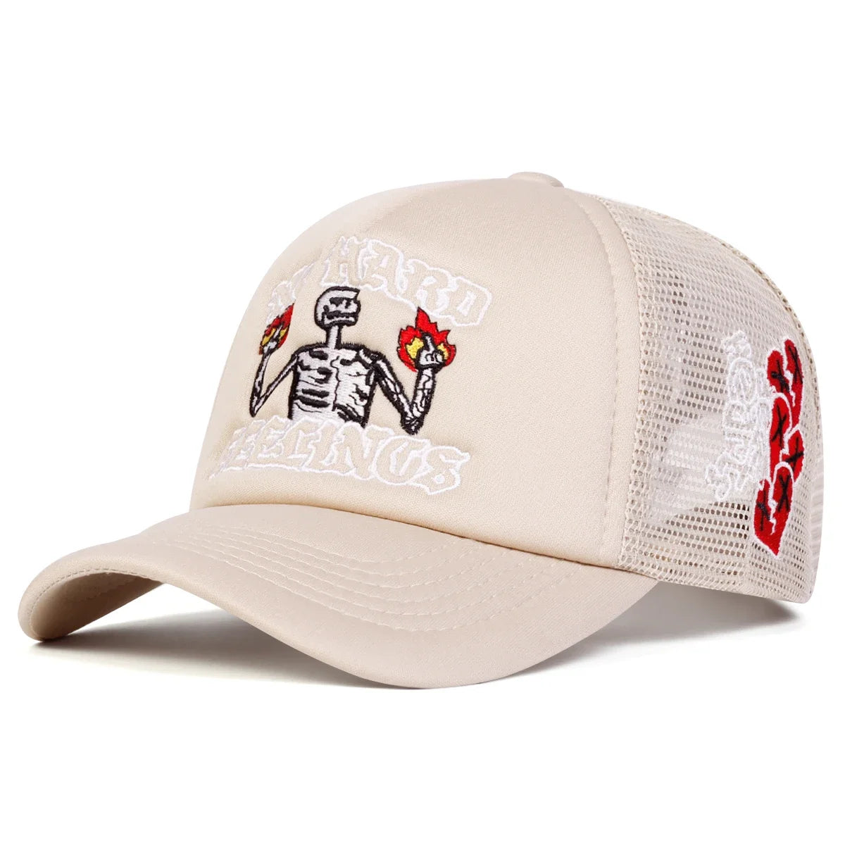 Unisex Skull Flame Embroidery Baseball Net Caps