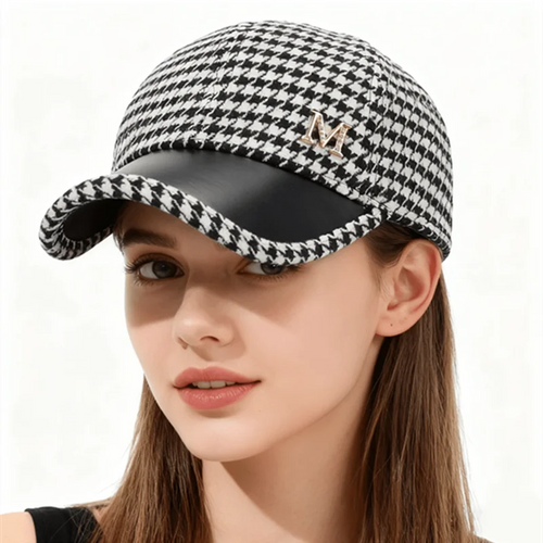 Houndstooth Wool Blend Baseball Cap