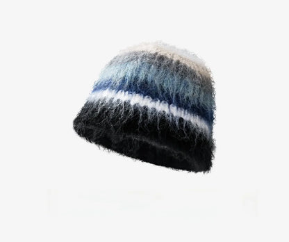 Gradient Stripe Wool Beanie Women Winter
