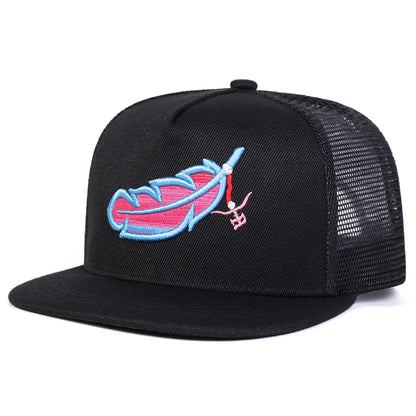 Unisex Colorful Feather Embroidery Hip-hop Net Hats