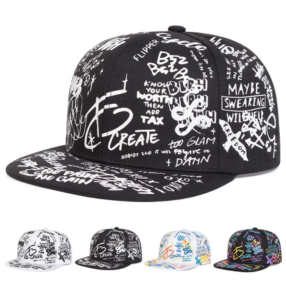 Black White Letter Graffiti Hip Hop Snapback Cap