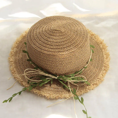 Womens Rattan Weave Wide Brim Bow Bucket Hat