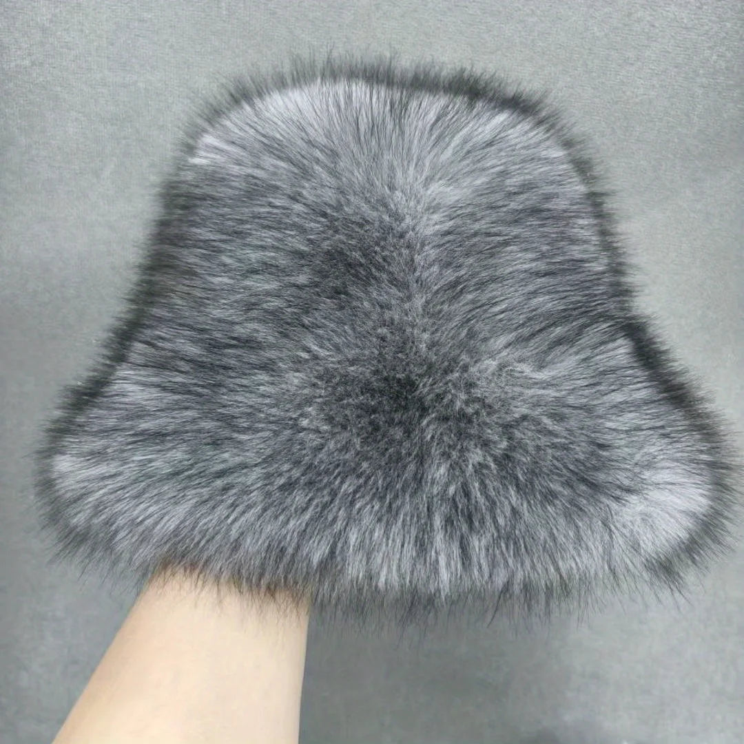 Luxury Faux Fur Winter Bucket Hat Women