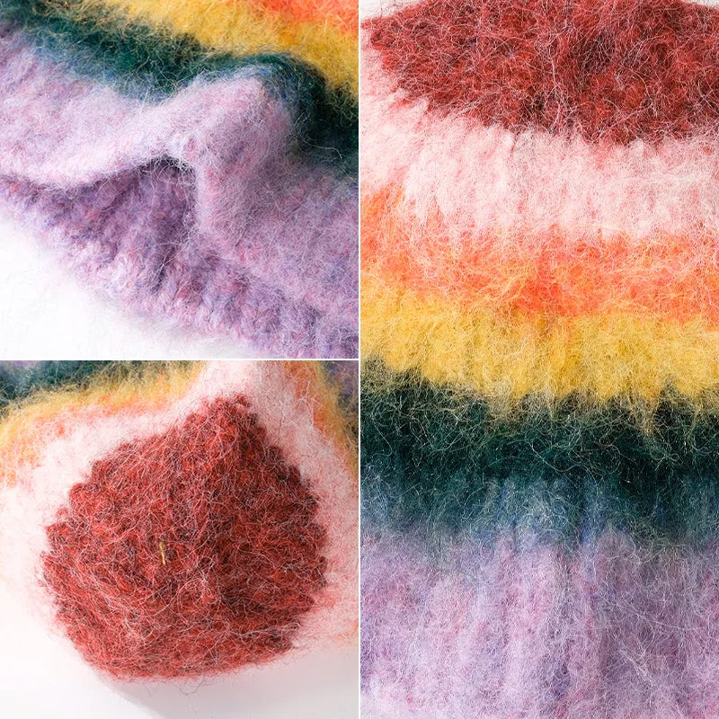 Gradient Stripe Wool Beanie Women Winter
