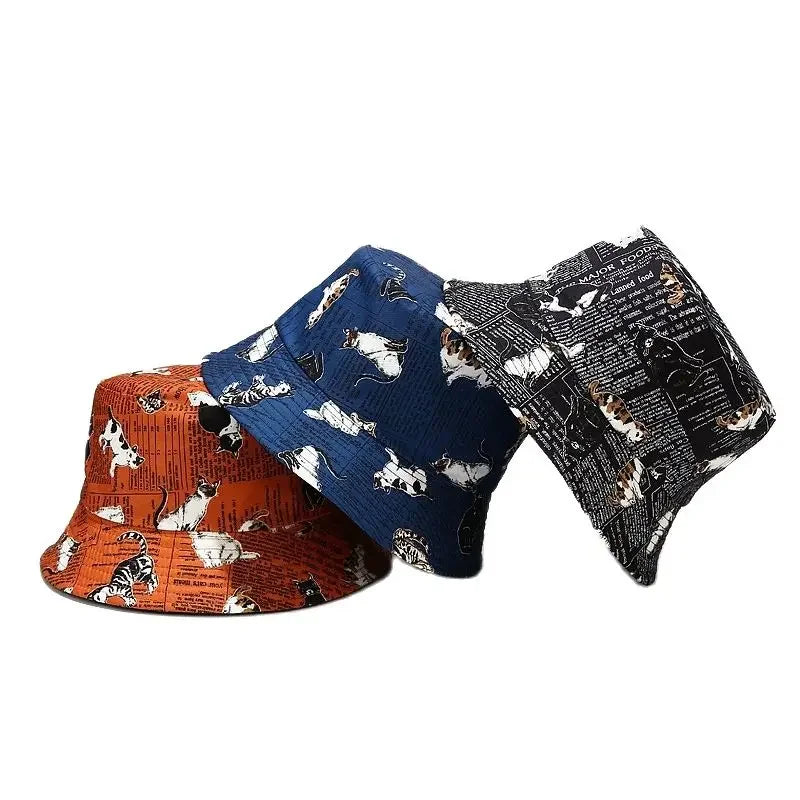 LDSLYJR Four Seasons Cotton Cartoon Cat Print Bucket Hat