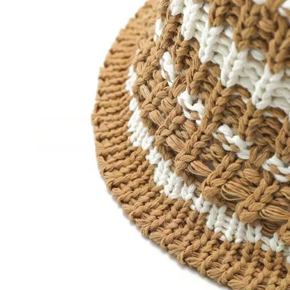 Two Tone Knitted Straw Summer Bucket Hat