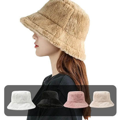 Plush Winter Wide Brim Bucket Hat