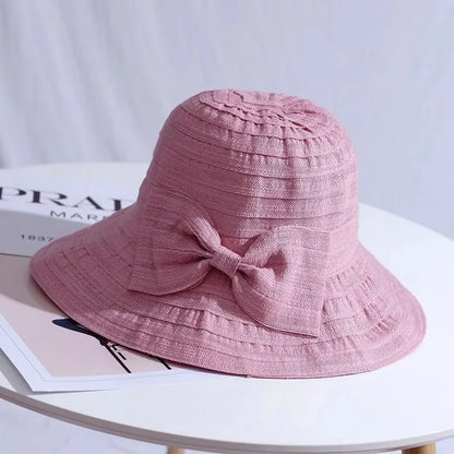 Wide Brim Bow Foldable Bucket Hat