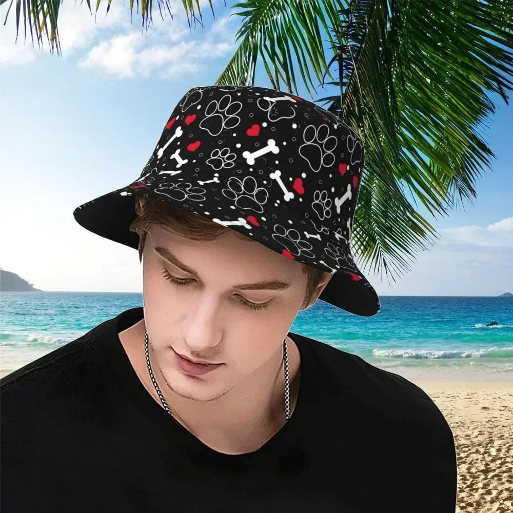 Dog Paw Print Bucket Hat Summer Unisex Outdoor