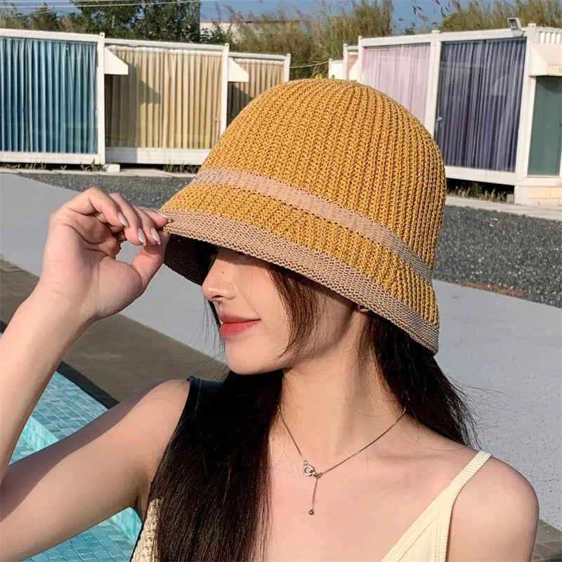 Harajuku Style Knitted Outdoor Unisex Summer Bucket Hat