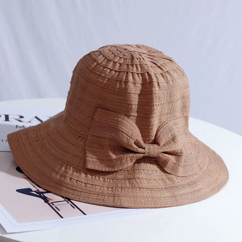 Wide Brim Bow Foldable Bucket Hat