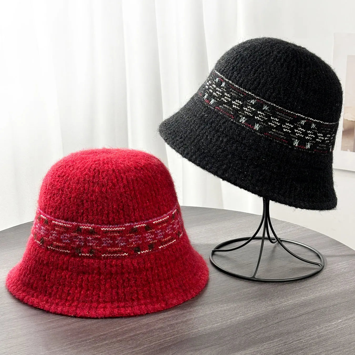 Vintage Fair Isle Wool Winter Bucket Hat