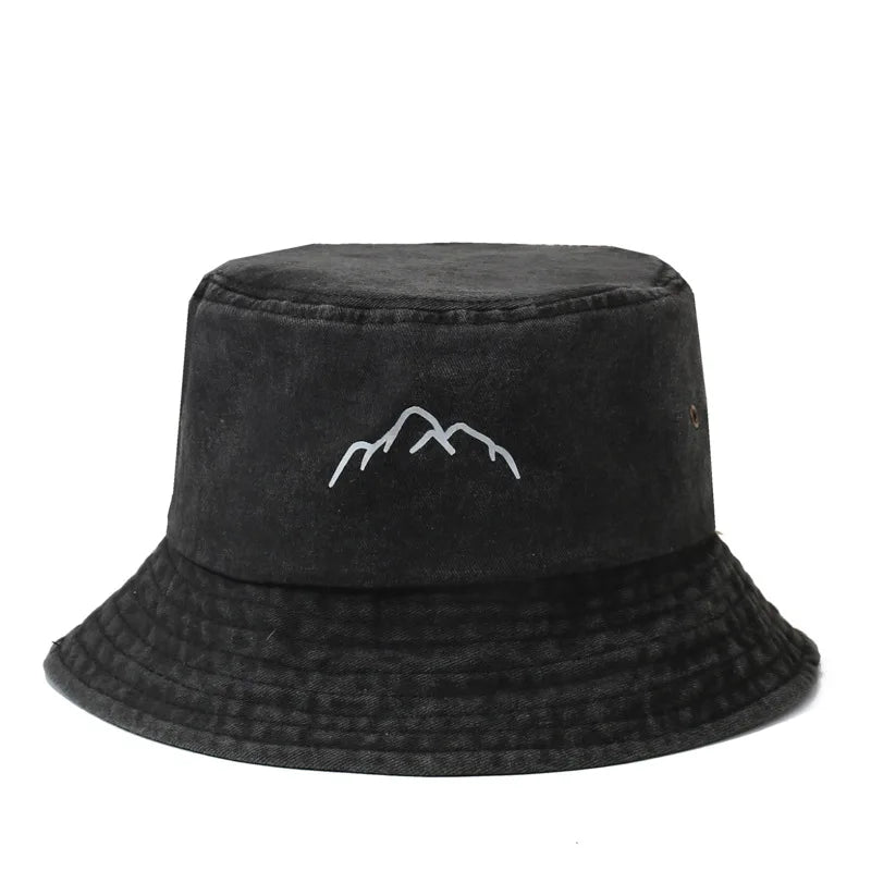 Hot Vintage Washed Mountain Logo Bucket Hat