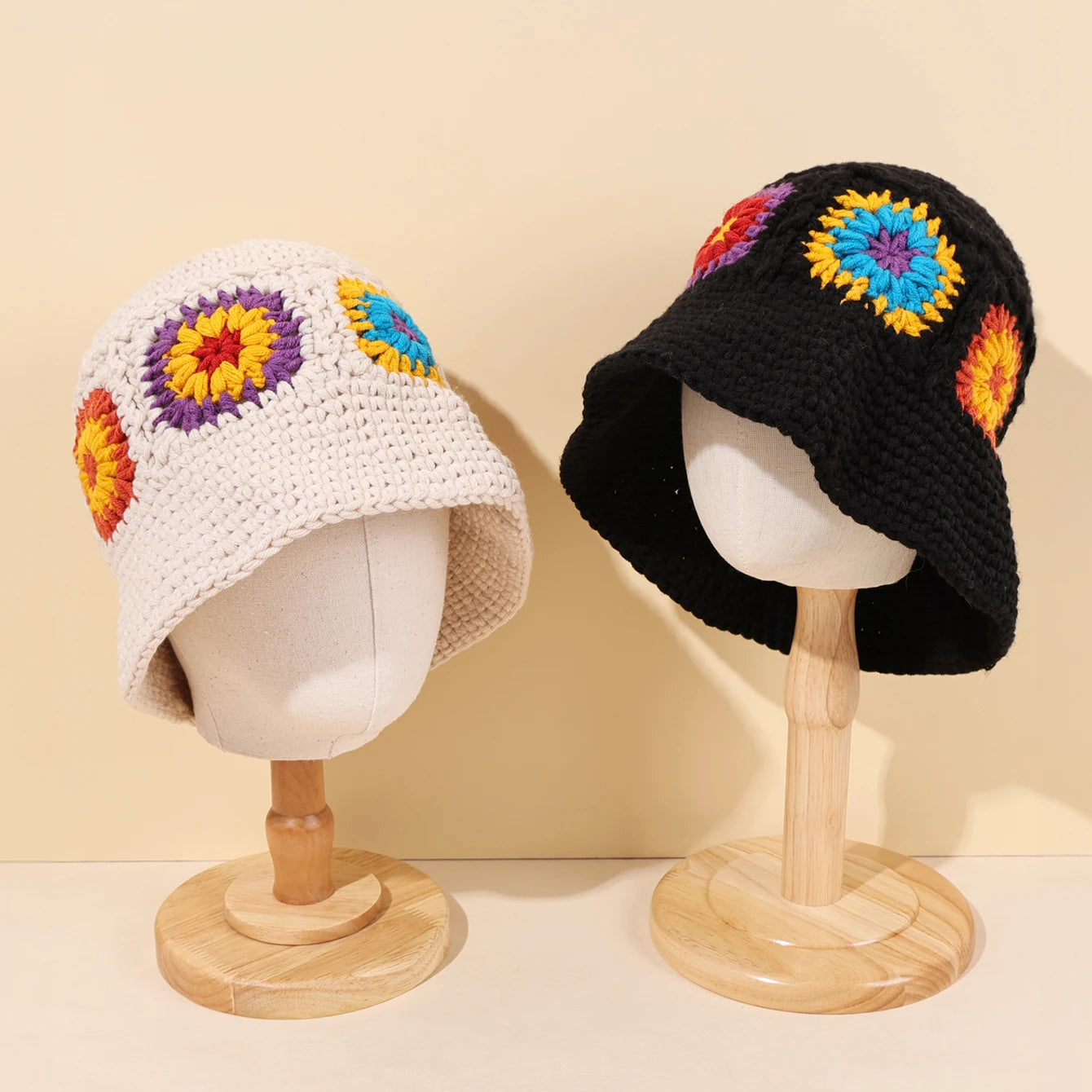 Retro Hollow Flower Knit Bucket Hat