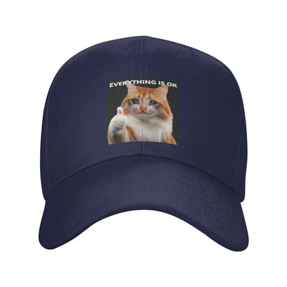 Everythings Ok Crying Cat Meme Baseball Cap