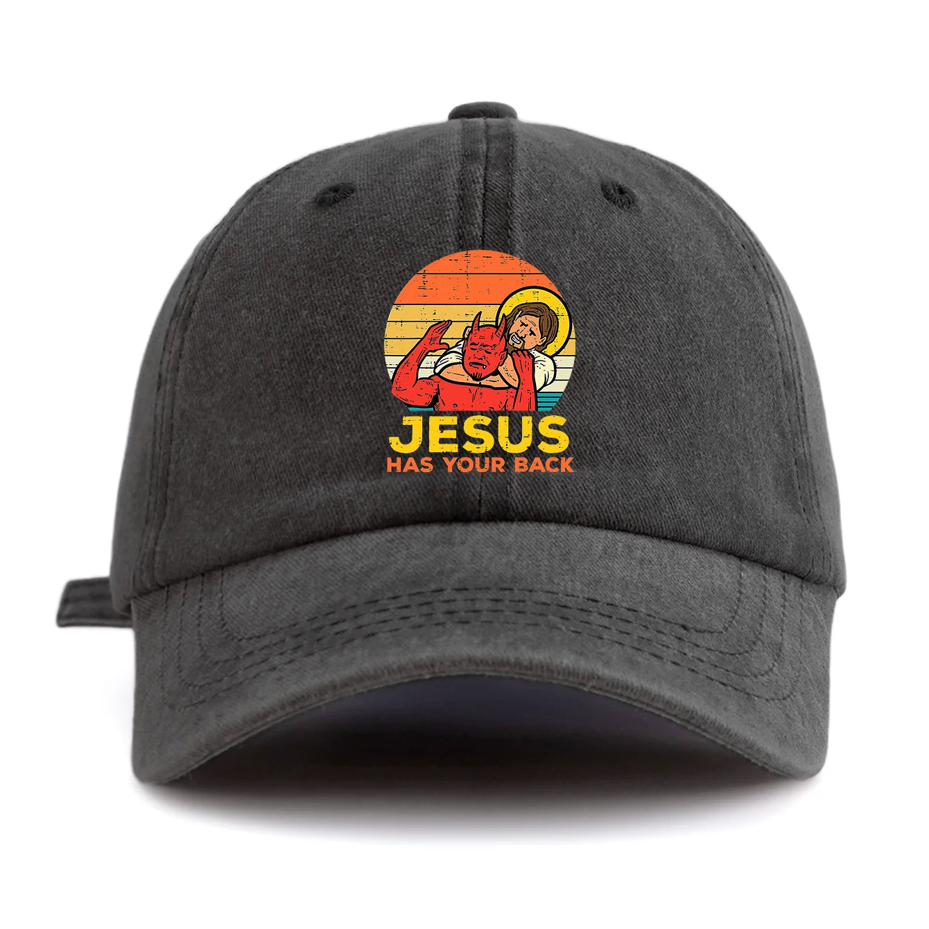 Jesus Has U Back Washed Retro Baseball Cap