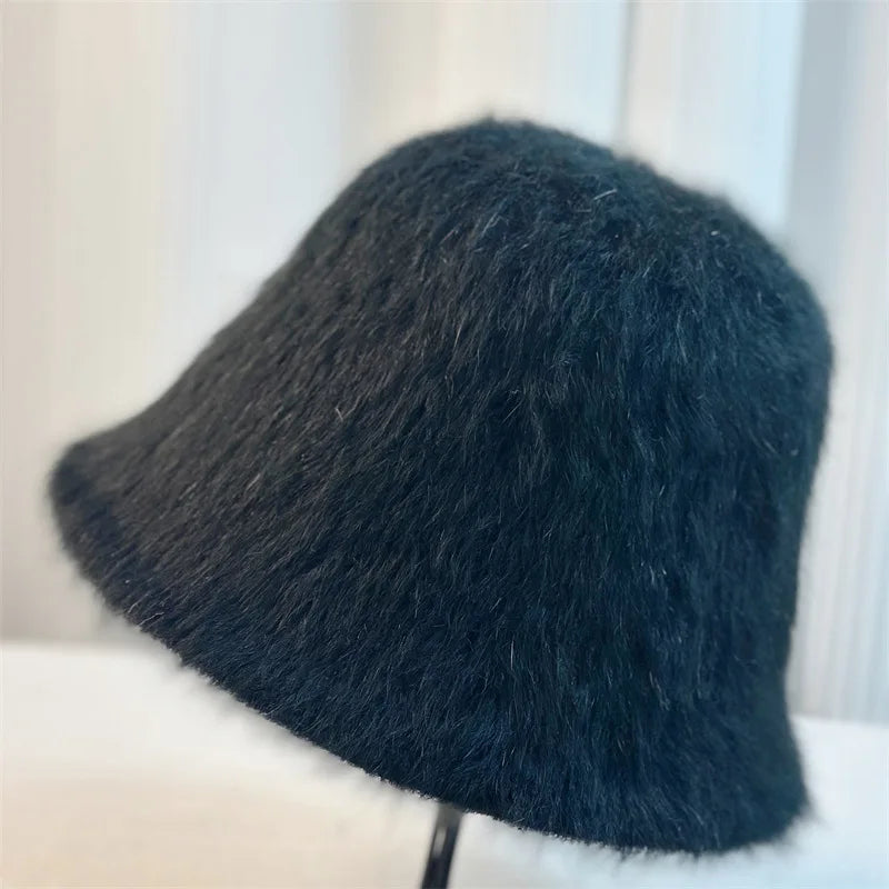 Rabbit Fur Knitted Winter Bucket Hat