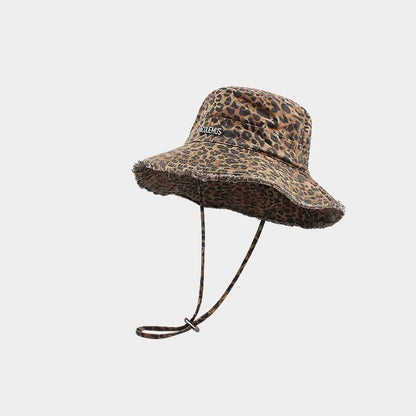 Women’s Leopard Print Raw Edge Bucket Hat