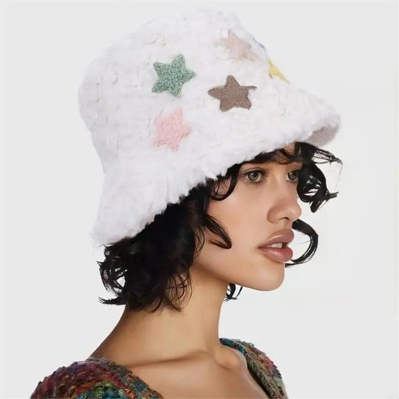 Womens Winter Star Warm Plush Bucket Hat