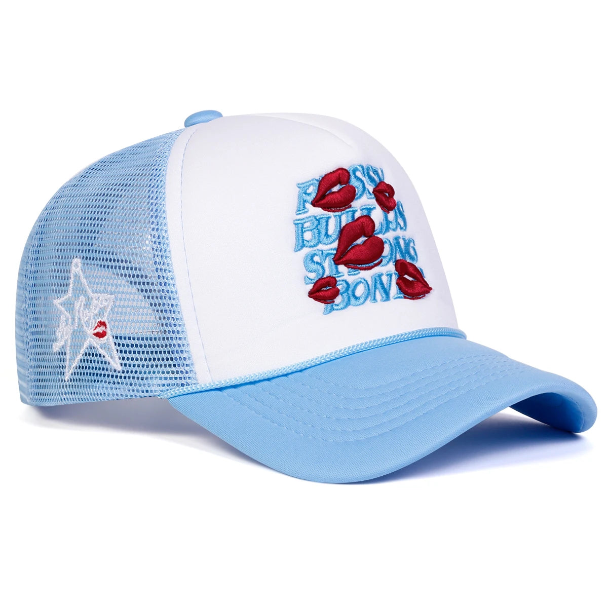 Unisex Letter Lips Embroidery Side Pentagram Baseball Net Caps