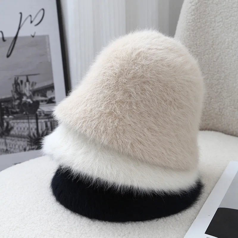 Warm Rabbit Fur Knitted Winter Bucket Hat