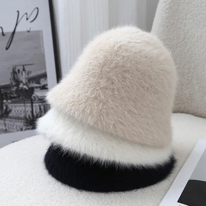 Warm Rabbit Fur Knitted Winter Bucket Hat