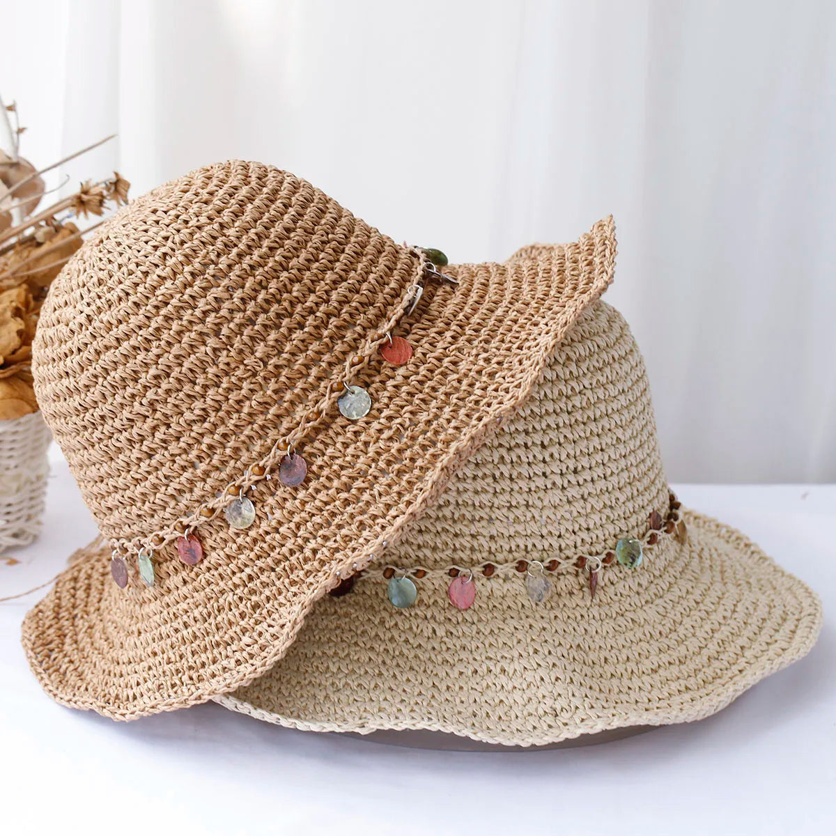 Multicolor Crochet Foldable Straw Bucket Hat