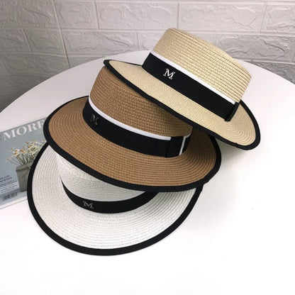 Women Flat Top Straw Sun Hat