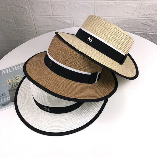 Women Flat Top Straw Sun Hat