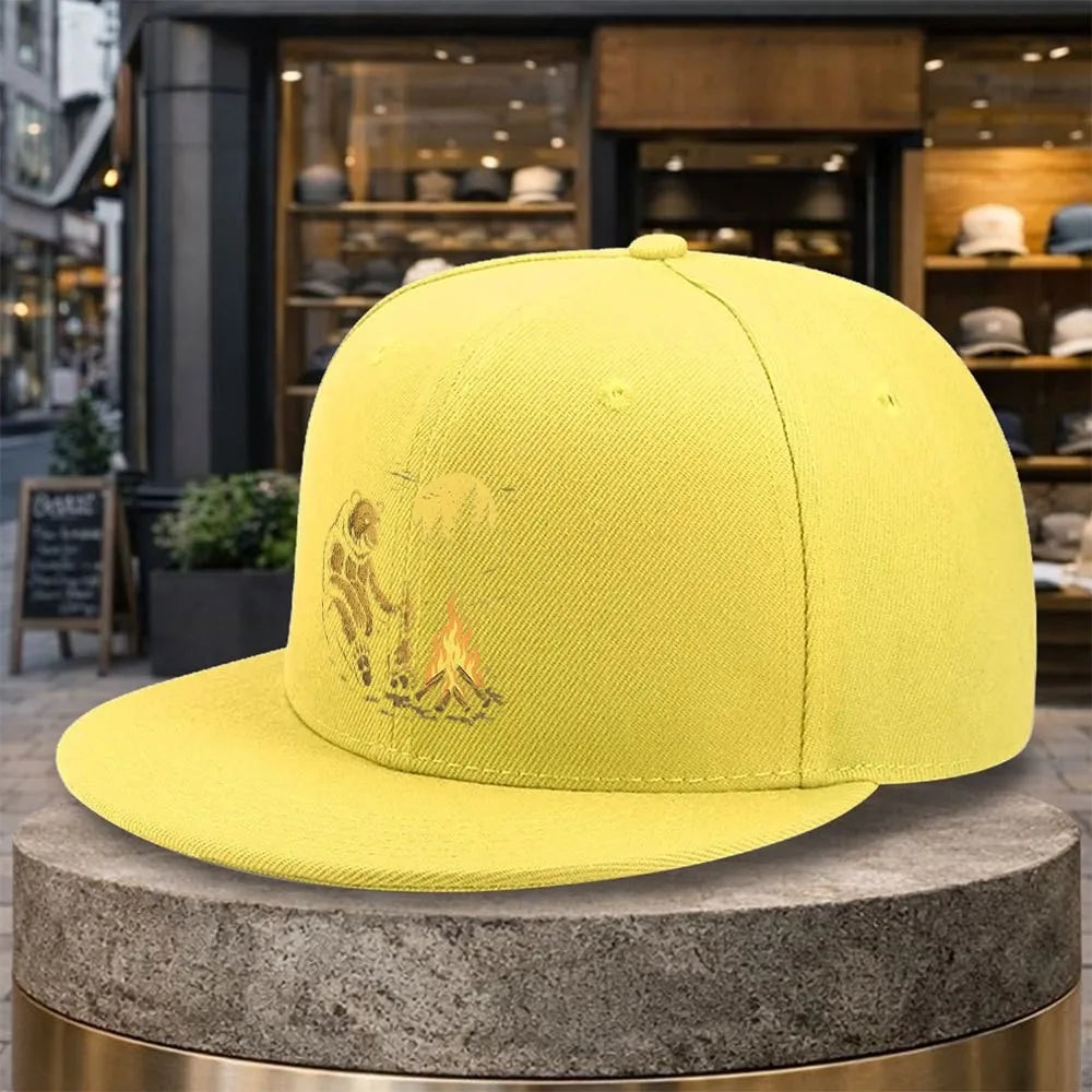 Bear Campfire Moon Silhouette Snapback Cap