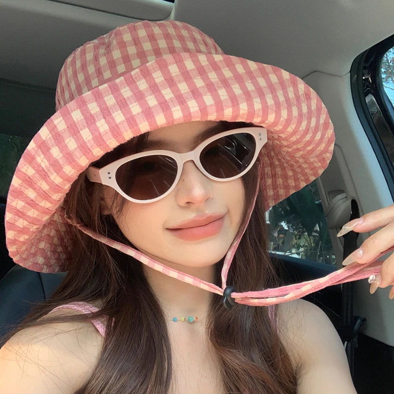 Women's Vintage Pink Plaid Bucket Hat