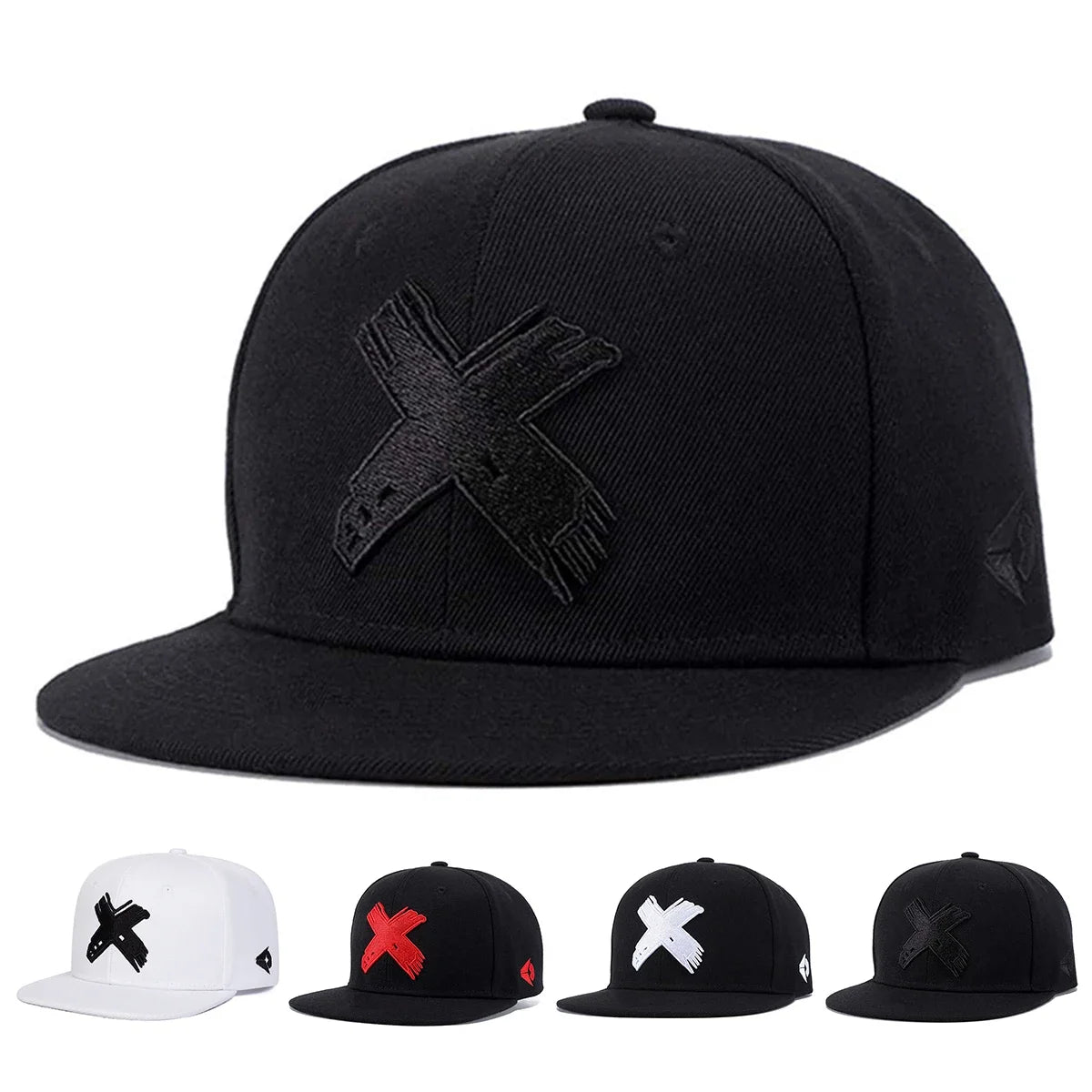 X Letter Embroidery Adjustable Snapback Cap